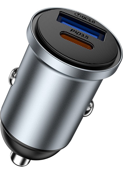 WI-CC030 Nano Lite Type-C + Usb-A Hızlı Şarj Akım Korumalı Araç Şarj Aleti Pd ve Qc3.0 35W Gri