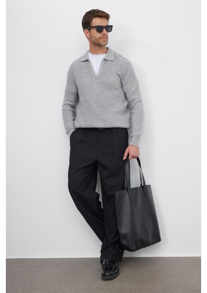 Erkek Slim Fit Dar Kesim Polo Yaka Gri Kazak fiyatları