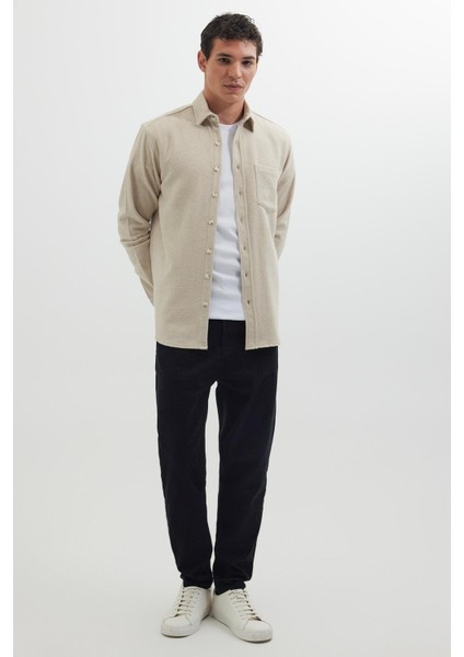 Erkek Regular Fit Klasik Kesim Düz Cepli Koyu Bej Oduncu Gömlek indirimleri