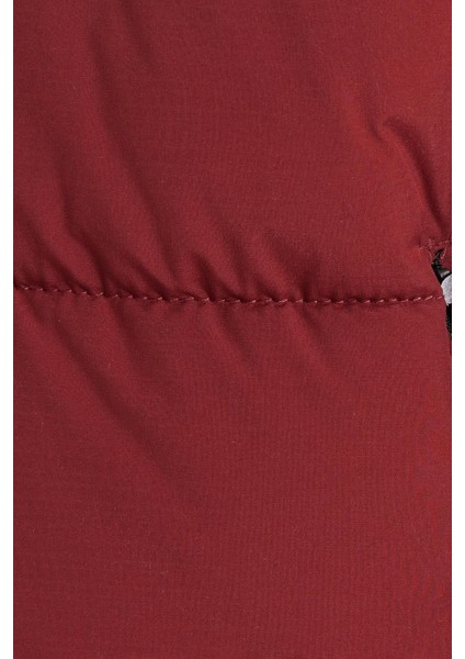 Erkek Relax Fit Rahat Kesim Çift Cepli Çıkarılabilir Kapüşonlu Bordo Şişme Mont