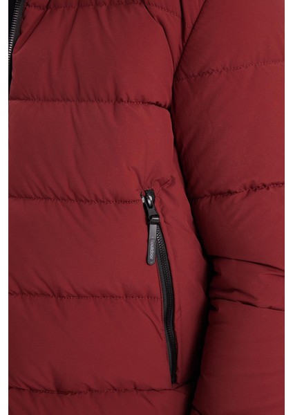 Erkek Relax Fit Rahat Kesim Çift Cepli Çıkarılabilir Kapüşonlu Bordo Şişme Mont modelleri