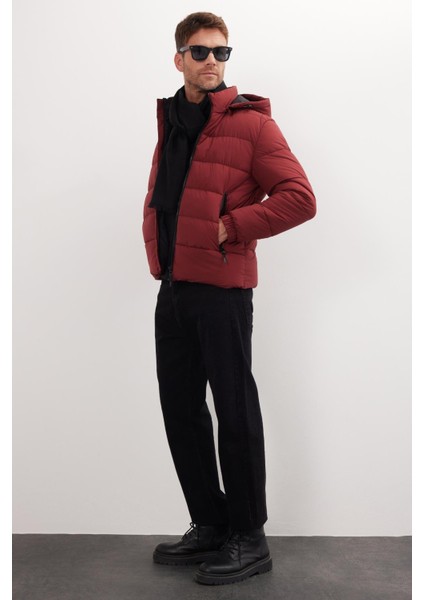 Erkek Relax Fit Rahat Kesim Çift Cepli Çıkarılabilir Kapüşonlu Bordo Şişme Mont fırsatları