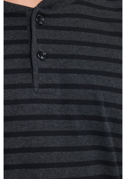 Erkek Regular Fit Pamuklu Düğmeli Yaka Beli Lastikli Desenli Siyah Pijama Takımı modelleri