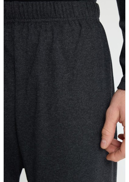 Erkek Regular Fit Pamuklu Düğmeli Yaka Beli Lastikli Desenli Siyah Pijama Takımı