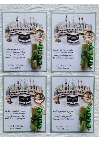 72 Adet Kişiye Özel Tasarım Hac Umre Mevlid Hatırası Dağıtmalık Hediyelik Yeşil Anahtarlık ve Kına fırsatları