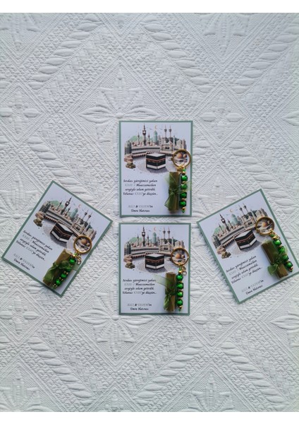 72 Adet Kişiye Özel Tasarım Hac Umre Mevlid Hatırası Dağıtmalık Hediyelik Yeşil Anahtarlık ve Kına indirimleri