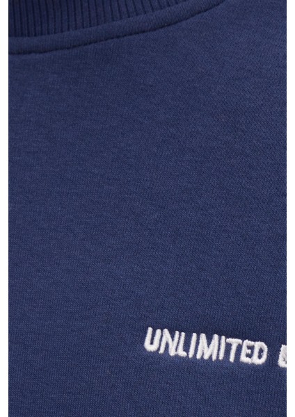 Erkek Relax Fit Pamuklu 3 Iplik Yumuşak Dokulu Içi Polarlı Bisiklet Yaka Lacivert Eşofman Takımı