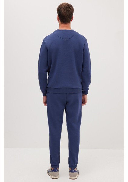 Erkek Relax Fit Pamuklu 3 Iplik Yumuşak Dokulu Içi Polarlı Bisiklet Yaka Lacivert Eşofman Takımı