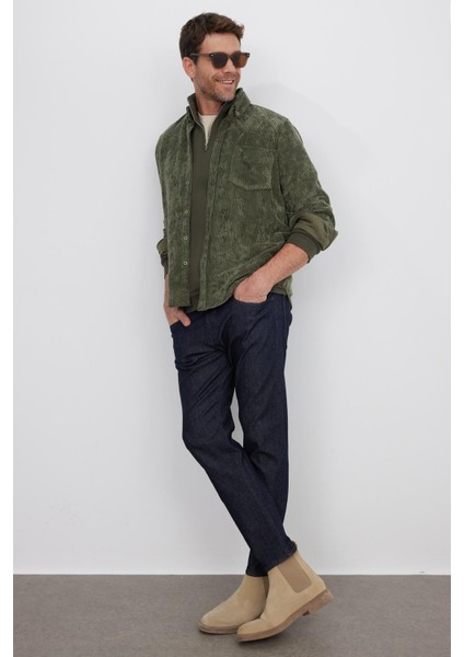 Erkek Regular Fit Rahat Kesim Fitilli Kadife Görünüm Düğmeli Yaka Haki Ceket Gömlek fırsatları
