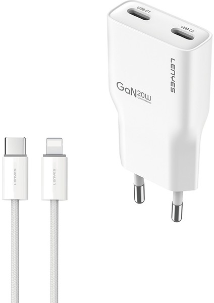 LCH15-EU Tc-L Type-C To Lightning Gan Teknolojili Pd Hızlı Şarj Özellikli Şarj Seti 20W Beyaz