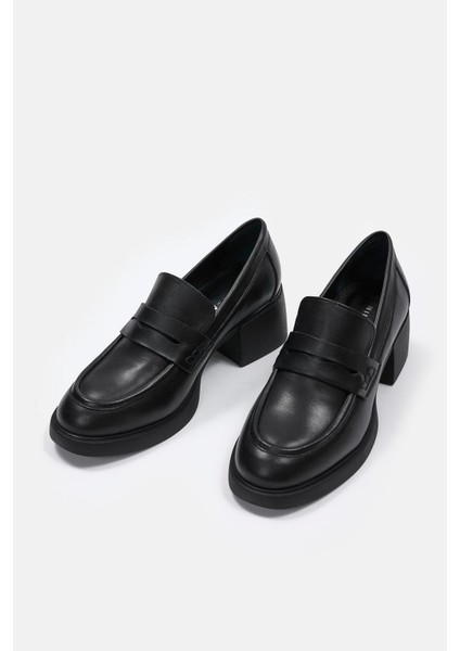 Marlies Siyah Hakiki Deri Topuklu Ayakkabı