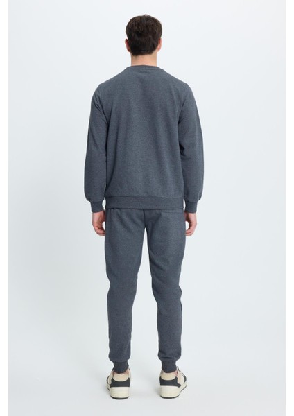 Erkek Relax Fit Pamuklu 2 Iplik Yumuşak Dokulu Bisiklet Yaka Füme Eşofman Takımı