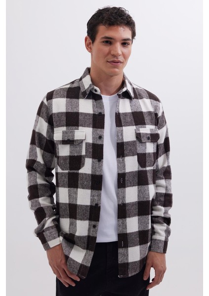 Erkek Slim Fit Dar Kesim Uzun Kollu Kapaklı Çift Cepli Kareli Kışlık Oduncu Gömlek indirimleri
