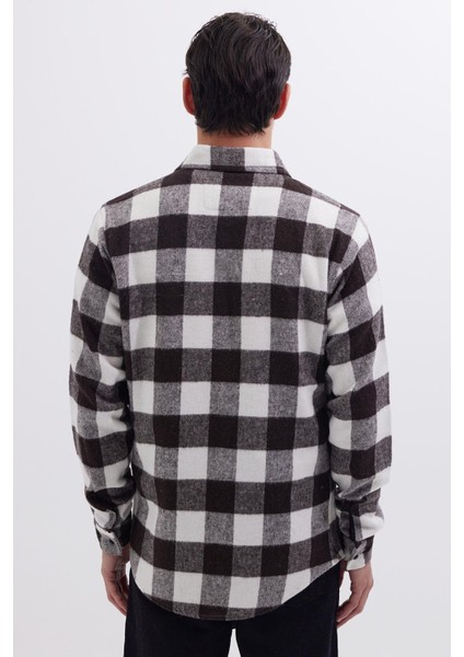 Erkek Slim Fit Dar Kesim Uzun Kollu Kapaklı Çift Cepli Kareli Kışlık Oduncu Gömlek