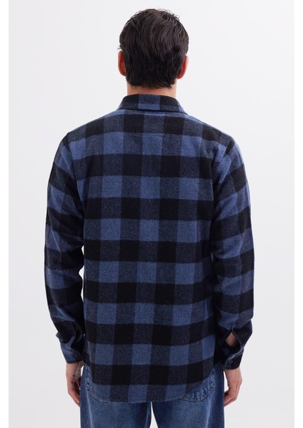 Erkek Slim Fit Dar Kesim Uzun Kollu Kapaklı Çift Cepli Kareli Kışlık Oduncu Gömlek