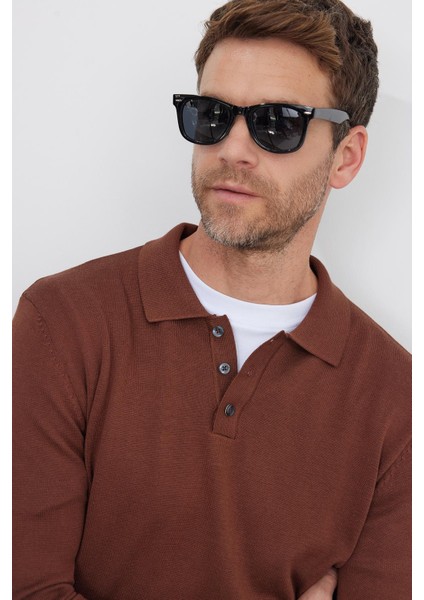 Erkek Standart Fit Normal Kesim Pamuklu Polo Yaka Kahverengi Kazak fiyatları