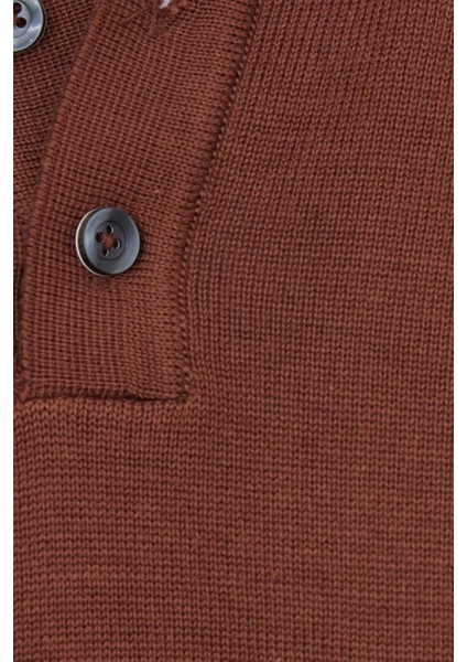 Erkek Standart Fit Normal Kesim Pamuklu Polo Yaka Kahverengi Kazak