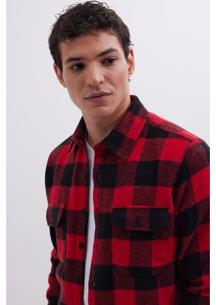 Erkek Slim Fit Dar Kesim Uzun Kollu Kapaklı Çift Cepli Kareli Kışlık Oduncu Gömlek fiyatları