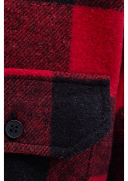 Erkek Slim Fit Dar Kesim Uzun Kollu Kapaklı Çift Cepli Kareli Kışlık Oduncu Gömlek