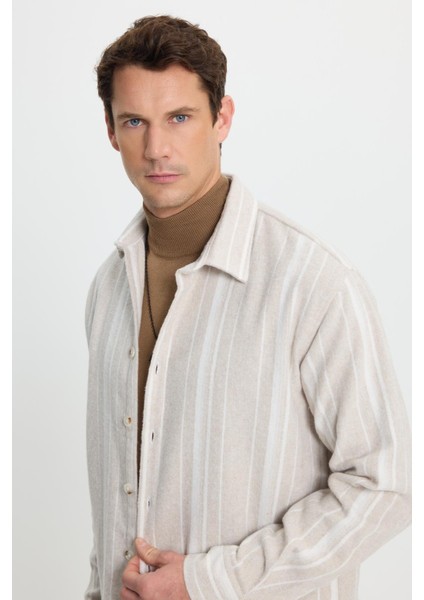 Erkek Relax Fit Rahat Kesim Spor Yaka Çizgili Oduncu Gömlek fiyatları