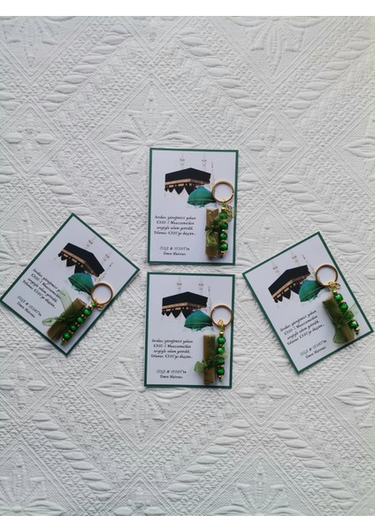 48 Adet Kişiye Özel Tasarım Hac Umre Mevlid Hatırası Dağıtmalık Hediyelik Yeşil Anahtarlık ve Kına indirimleri