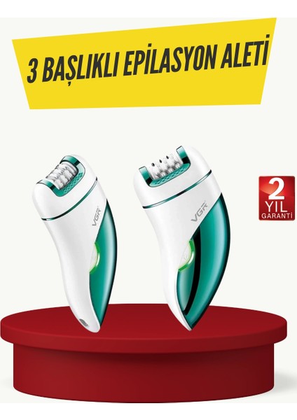 Bfs Profesyonel 3 In 1 Epilasyon Cihazı LED Aydınlatmalı Suya Dayanıklı Şarjlı Vgr Epilatör