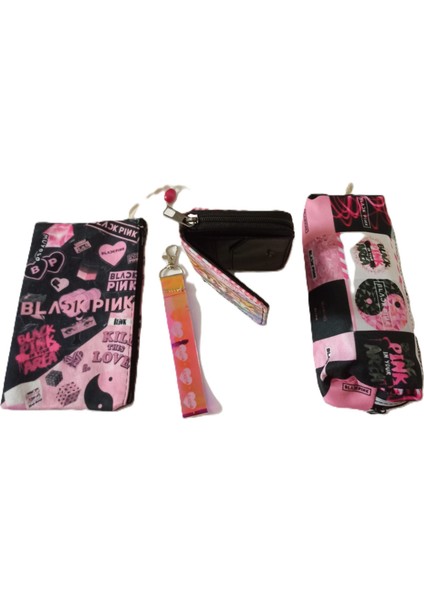Yılbaşı Özel Hediye Seti Black Pink Baskılı Cüzdan, Bez Kalemlik, Anahtarlık, Kalemlik modelleri