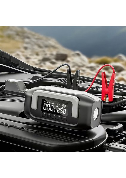 GD-B636 LED Işıklı Araç Akü Acil Durum Takviye Güç Kaynağı ve Hava Kompresörü 10000MAH Siyah modelleri