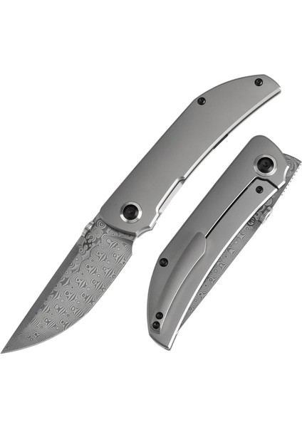 Tarkin | Çerçeve Kilidi | Boncuk Püskürtülmüş Titanyum Sap | Damascus Çelik Çakı | K1078A4