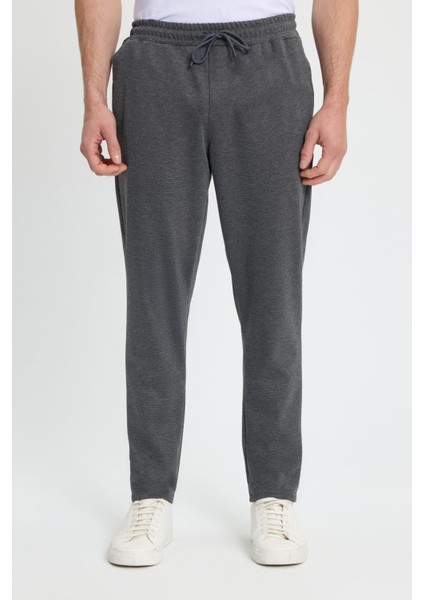 Erkek Regular Fit Klasik Kesim Beli Lastikli Bağcıklı Koyu Gri Jogger Pantolon