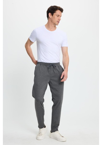 Erkek Regular Fit Klasik Kesim Beli Lastikli Bağcıklı Koyu Gri Jogger Pantolon indirimleri