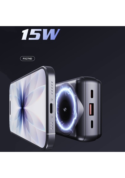 PX274D Pd 22.5W Standlı M-Safe Şarj Özellikli Wireless Powerbank 15W 20000MAH Siyah