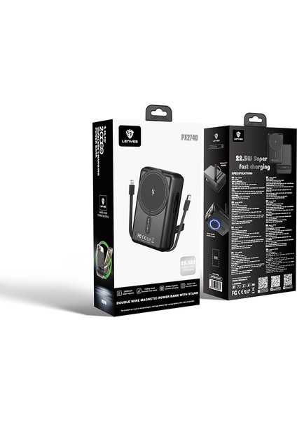 PX274D Pd 22.5W Standlı M-Safe Şarj Özellikli Wireless Powerbank 15W 20000MAH Siyah