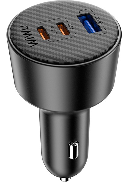 WI-CC026 Hızlı Şarj Özellikli Pd Type-C + Usb-A Portlu Aramid Fiber Araç Şarj Aleti 200W Siyah