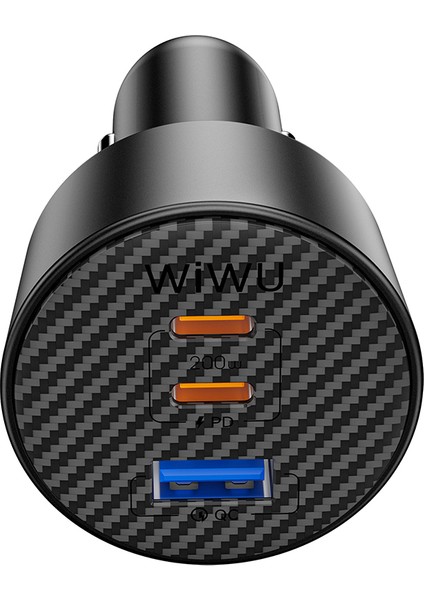 WI-CC026 Hızlı Şarj Özellikli Pd Type-C + Usb-A Portlu Aramid Fiber Araç Şarj Aleti 200W Siyah