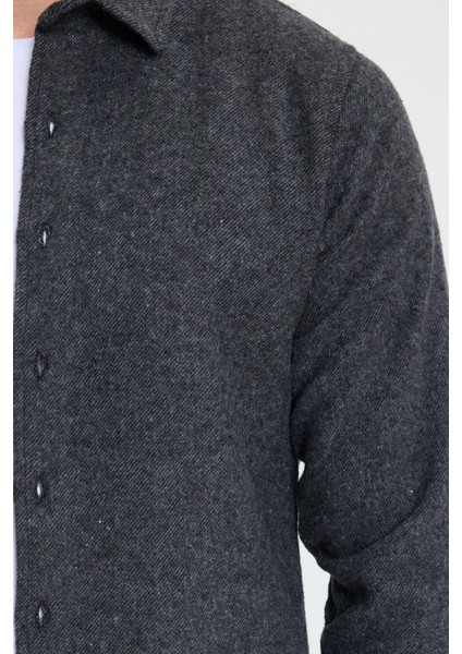 Erkek Slim Fit Dar Kesim Uzun Kollu Düz Kışlık Oduncu Koyu Gri Gömlek modelleri