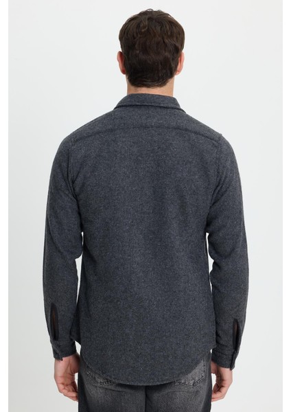 Erkek Slim Fit Dar Kesim Uzun Kollu Düz Kışlık Oduncu Koyu Gri Gömlek