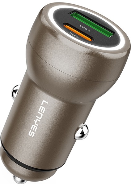 CA64 Hızlı Şarj Özellikli Dual Usb-A + Type-C Portlu Pd Araç Şarj Aleti 30W Gold