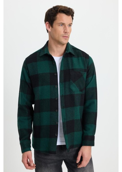 Erkek Regular Fit Klasik Fit Kareli Cepli Oduncu Gömlek