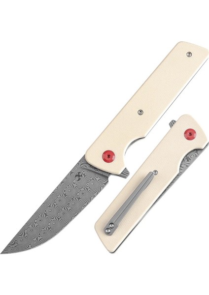 Anomaly | Flipper Bıçak | Beyaz G10 Sap | Damascus Çelik Çakı | K2038A5