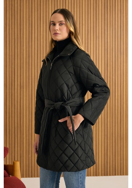 Fermuarlı Seyyar Kuşaklı Kapitone Mont fiyatları