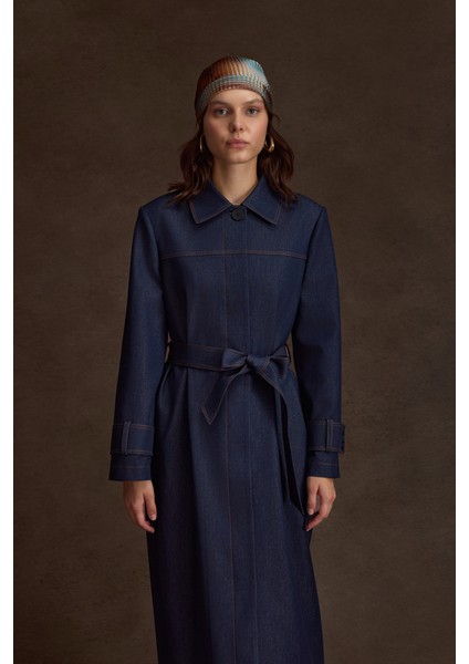 Denim Görünümlü Pardösü