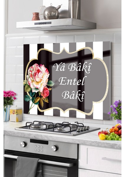 Premium Mutfak Cam Ocak Arkası Koruyucu Tezgah Ankastre Arkası Koruyucu 50X76CM | Ya Entel Ya Baki
