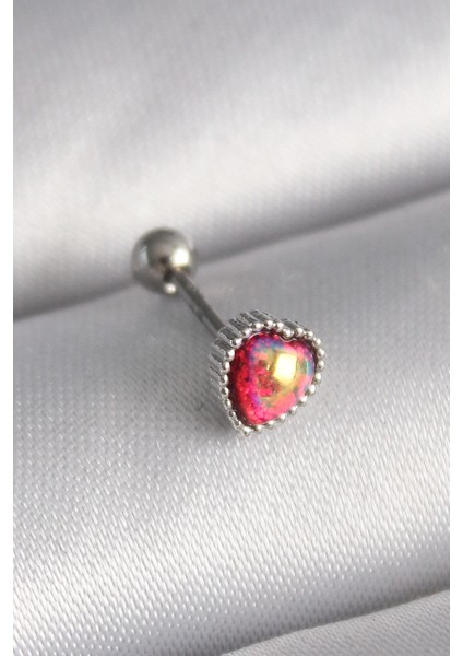 Bfs 316L Çelik Gümüş Renk Kırmızı Mineli Kalp Tragus Piercing