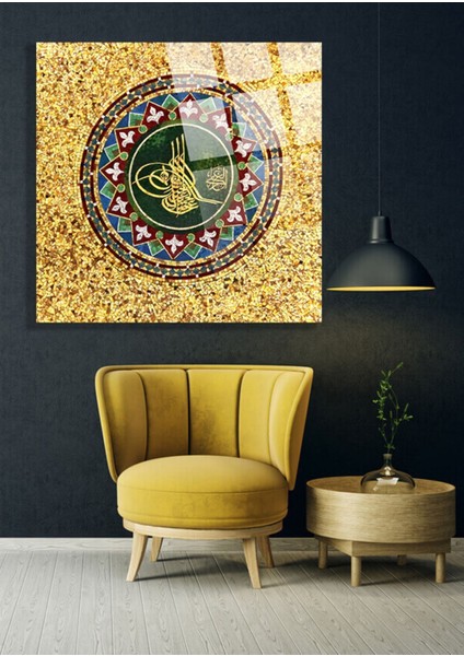 Osmanlı Tuğrası Gold Islami Dini 4mm Kırılmaz Cam Tablo, Ev Ofis Hediyesi Yüksek Çözünürlüklü fiyatları