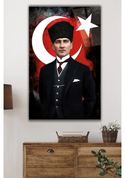 Atatürk Portresi ve Türk Bayrağı Cam Tablo Ev Ofis Okul Duvar Dekoru, Hediyelik Büyük Tablo fiyatları