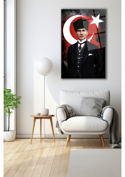 Atatürk Portresi ve Türk Bayrağı Cam Tablo Ev Ofis Okul Duvar Dekoru, Hediyelik Büyük Tablo modelleri