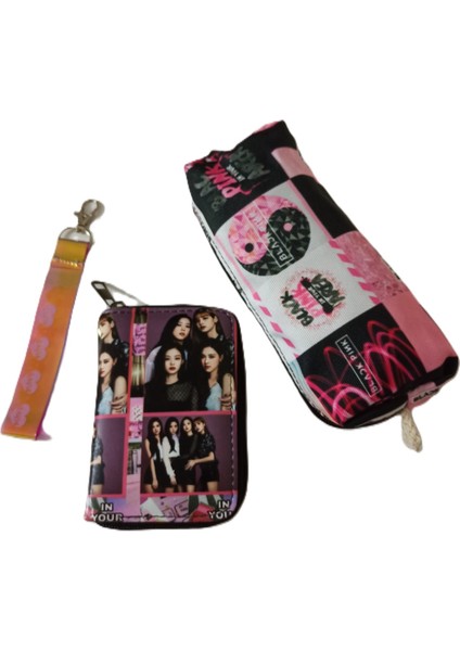 Yılbaşı Özel Hediye Seti Black Pink Anahtarlık, Cüzdan, Kalemlik