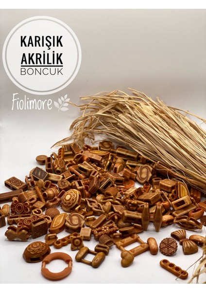 Akrilik Boncuk (50 Gram 115-130 Adet) Farklı Desen-Farklı Ölçü-Karışık-Aksesuar-Renkli-Çeşit