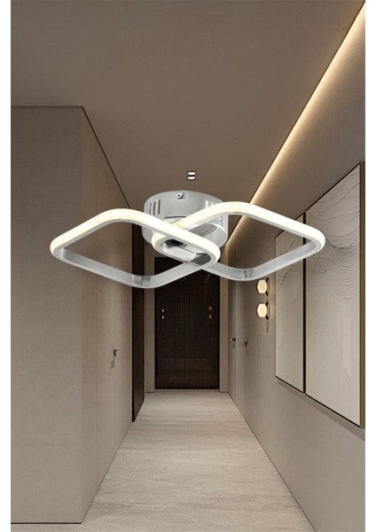 Modern Krom Ikili Kare 3 Renk LED Avize (Beyaz&sarı&günışığ) Antre Hol Koridor & Oda